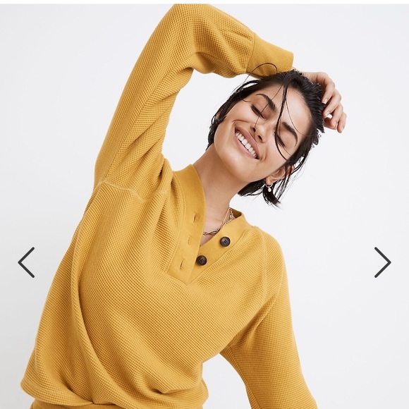 MWL Textured Waffle V-Neck Henley Sweatshirt Golden Heather - Picture 6 of 6